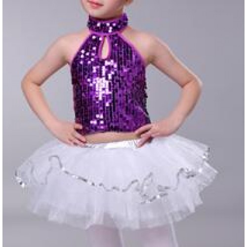 Wholesale girls princess jazz singers dance dresses paillette school modern dance ballet dress costumes
